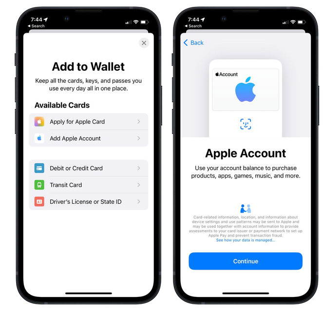 嵊泗苹果手机维修分享iOS 15.5钱包App如何添加 Apple 账户 
